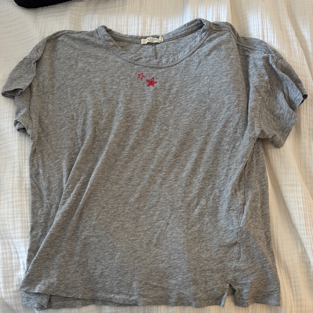 rag & bone Gray Short Sleeve Tee with Red Star Accents